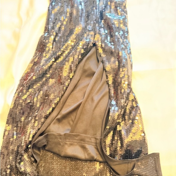 Black Sequin Cutout Maxi Dress evening holiday gown classy event medium backless - Picture 6 of 8